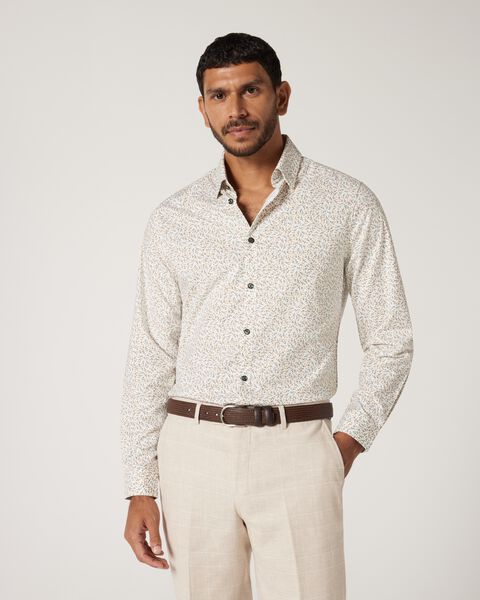 Slim Stretch Floral Long Sleeve Shirt, Khaki, hi-res